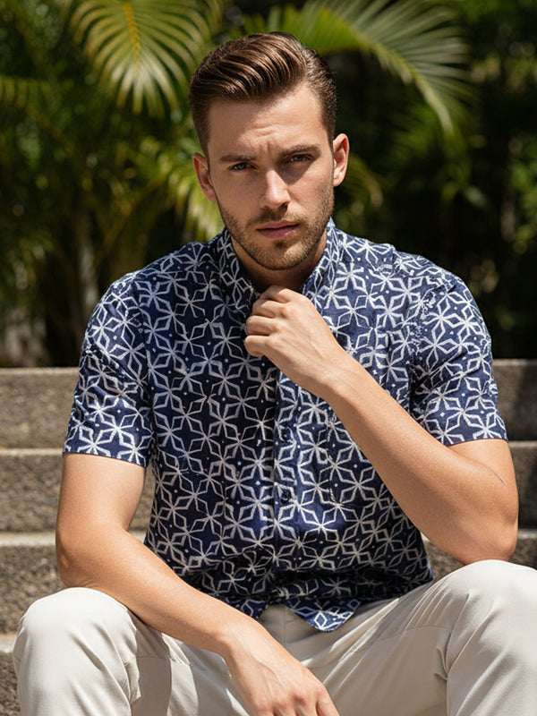 GAVYN R/FIT SHORT SLEEVE SHIRT (NAVY BLUE)